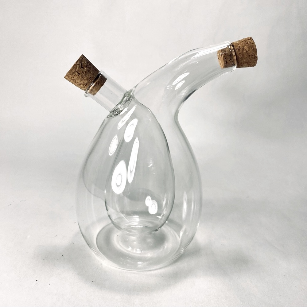Clear Glass Double Bubble Oil Vinegar Bottle Cruet Corked Stoppers